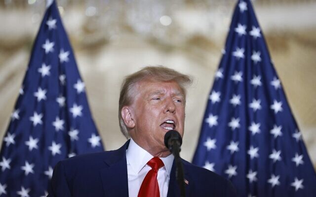 Former US president Donald Trump speaks during an event at the Mar-a-Lago Club April 4, 2023 in West Palm Beach, Florida. (Joe Raedle/Getty Images/AFP)