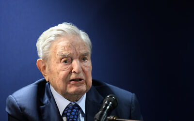 Hungarian-born US investor and philanthropist George Soros answers questions after delivering a speech on the sidelines of the World Economic Forum (WEF) annual meeting in Davos on May 24, 2022. (Fabrice Coffrini/AFP)