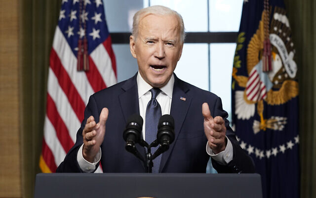 US President Joe Biden speaks from the Treaty Room in the White House on April 14, 2021, about the withdrawal of the remainder of US troops from Afghanistan. (AP Photo/Andrew Harnik)