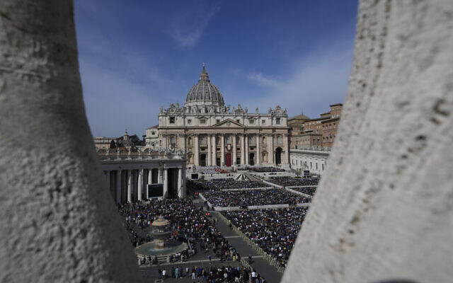 A view of the Palm Sunday's mass celebrated by Pope Francis in St. Peter's Square at The Vatican, April 2, 2023. (AP Photo/Andrew Medichini)
