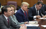 Former US president Donald Trump sits at the defense table with his legal team in a Manhattan court, April 4, 2023, in New York. (AP Photo/Seth Wenig, Pool)