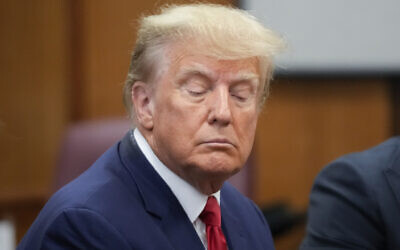 Former US president Donald Trump appears in court for his arraignment, Tuesday, April 4, 2023, in New York. (AP Photo/Steven Hirsch via Pool)