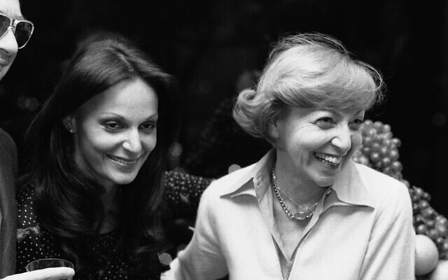 Former Princess Diane Von Furstenberg, left, sits with her mother, Liliane Halfin, during a party to celebrate the publishing of Miss Von Furstenberg's book on beauty by Simon and Schuster publishers in New York, February 28, 1977 (AP Photo/Ray Stubblebine)