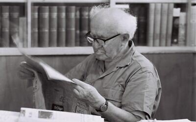 "David Ben-Gurion in his library in Sdeh Boker. Envisioning Israel’s future hearkens back to the modern state’s roots — namely, the pioneering spirit of Ben-Gurion, writes Doug Seserman. Credit: National Photo Collection of Israel/GPO."