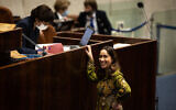 MK May Golan during a discussion and a vote on the "Citizenship Law" at the Knesset in Jerusalem, on February 7, 2022. (Yonatan Sindel/Flash90)