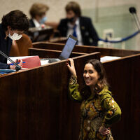 MK May Golan during a discussion and a vote on the "Citizenship Law" at the Knesset in Jerusalem, on February 7, 2022. (Yonatan Sindel/Flash90)