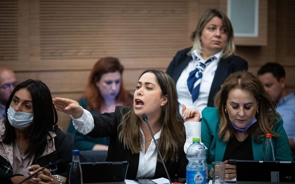 Likud MK May Golan at a House Committee meeting in the Knesset, on April 25, 2022. (Yonatan Sindel/Flash90)