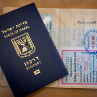 An Israeli passport on January 18, 2023. (Nati Shohat/Flash90)