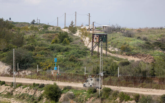File: Israeli soldiers patrol on the border between Lebanon and Israel in northern Israel, March 15, 2023. (David Cohen/Flash90)