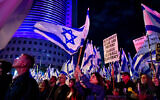 Demonstrators at a rally against the government's judicial overhaul in Tel Aviv on April 1, 2023. (Avshalom Sassoni/Flash90)