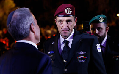 IDF Chief of Staff Herzi Halevi is seen at a Holocaust Remembrance Day ceremony held at the Yad Vashem Holocaust Memorial Museum in Jerusalem, April 17, 2023. (Erik Marmor/Flash90)
