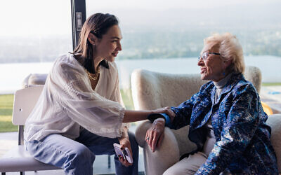 Gal Gadot hosted Holocaust survivor Celina Biniaz at her LA home for a Zikaron Basalon event on Holocaust Remembrance Day, April 18, 2023 (Courtesy Tori, DMWA)
