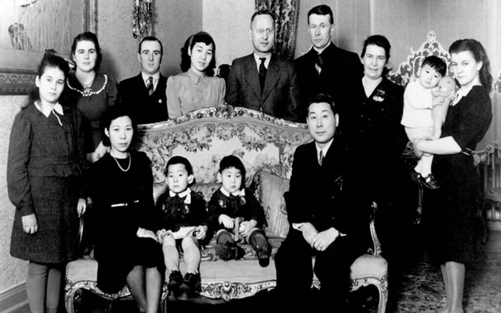 Rescuer Chiune Sempo Sugihara, seated front right, with his family in an undated photo. (Courtesy/ Yad Vashem Righteous Among the Nations Archive)