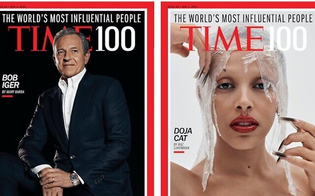 Bob Iger and Doja Cat are among the Jewish entrants on Time Magazine's 100 most influential people list for 2023. (Time)