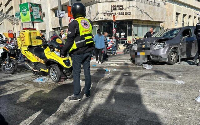 The scene of a suspected car-ramming attack in Jerusalem on April 24, 2023 (MDA)