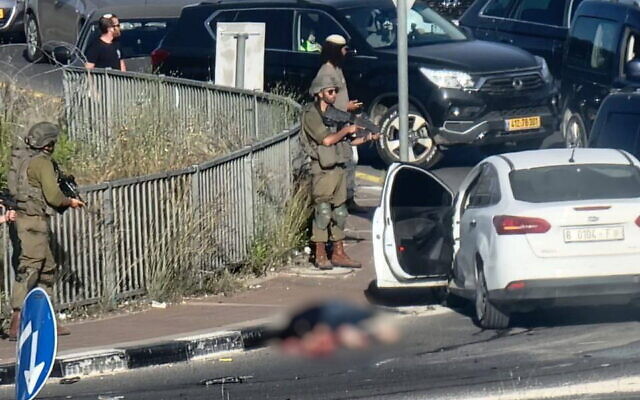 The scene of an alleged attempted stabbing near the West Bank settlement of Ariel, on April 27, 2023. (Courtesy)