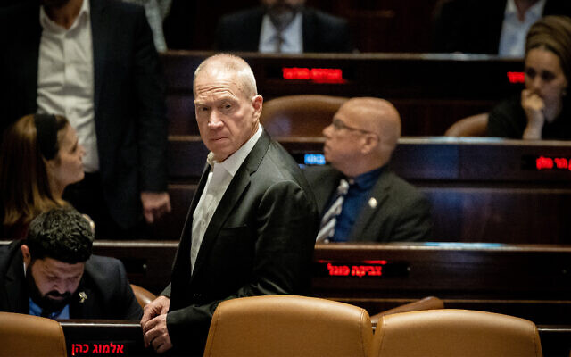 Defense Minister Yoav Gallant at the Knesset in Jerusalem, on March 22, 2023. (Yonatan Sindel/Flash90)