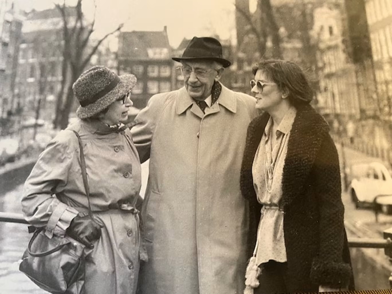 From left, Miep Gies, Jan Gies, and Alison Leslie Gold in Amsterdam. (Copyright: Alison Leslie Gold)