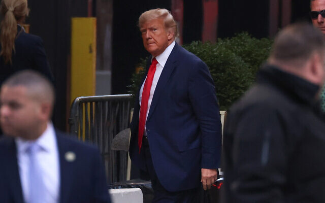 Former US president Donald Trump arrives at Trump Tower in New York, April 3, 2023. (AP Photo/Yuki Iwamura)