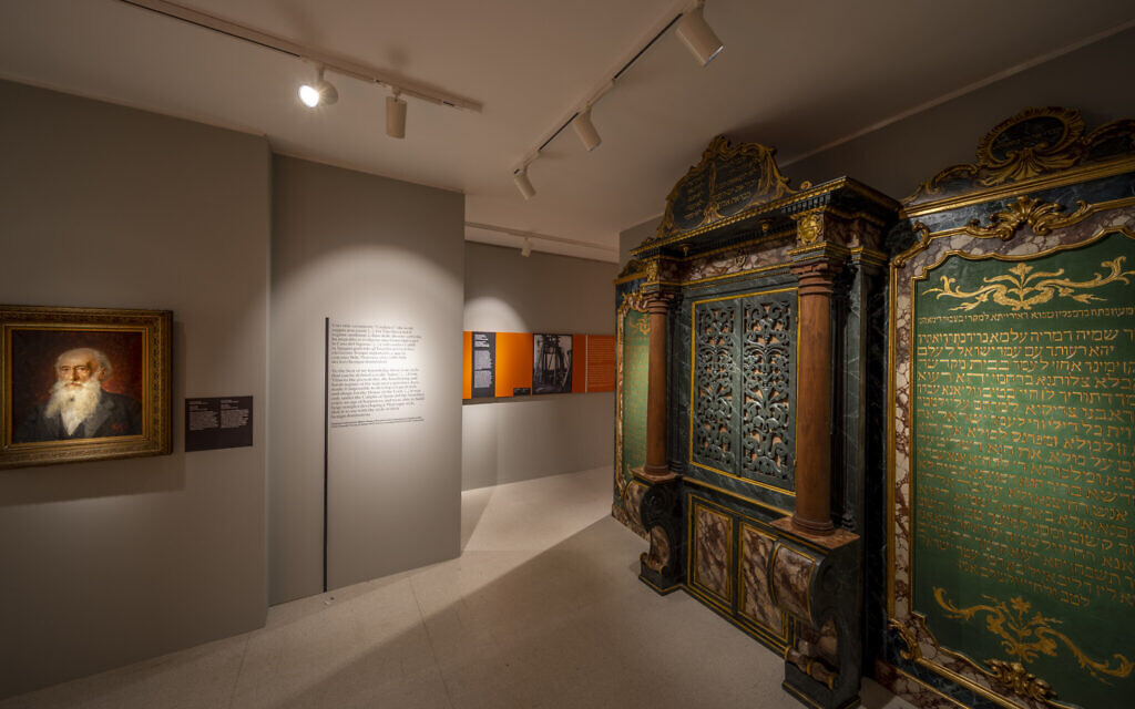 The 17th-century Holy Ark of the synagogue of Vercelli on display at 'Houses of life: Synagogues and cemeteries in Italy' at the National Museum of Italian Judaism and the Shoah, 2023. (Courtesy/ Luca Gavagna)