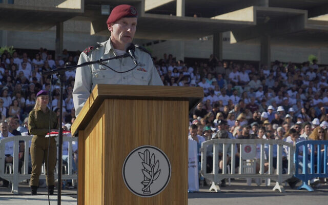 Deputy IDF chief Maj. Gen. Amir Baram speaks at a cadets graduation course at an army base in southern Israel, May 2, 2023. (Israel Defense Forces)