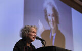 Author Margaret Atwood speaks at the National Book Critics Circle awards ceremony Thursday, March 16, 2017, in New York. (AP/Julie Jacobson)