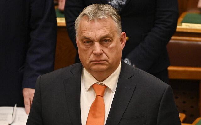 Hungary's Prime Minister Viktor Orban at the parliament in Budapest, Hungary, on March 27, 2023. (Denes Erdos/AP)