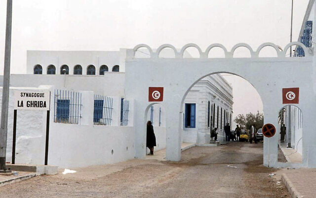 Djerba synagogue is seen in Djerba, Tunisia, April 12, 2002. The Tunisian Interior Ministry says a naval guard shot and killed a colleague and two civilians Tuesday, May 9, 2023, near the synagogue during an annual Jewish pilgrimage. (AP Photo/Hassene Dridi, File)
