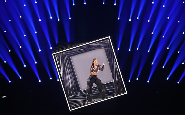 Noa Kirel of Israel performs during the Grand Final of the Eurovision Song Contest in Liverpool, England, Saturday, May 13, 2023. (AP Photo/Martin Meissner)
