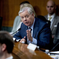 US Sen. Lindsey Graham speaks during a Senate Appropriations hearing on the president's proposed budget request for fiscal year 2024, on Capitol Hill in Washington, May 16, 2023. (AP Photo/Andrew Harnik)