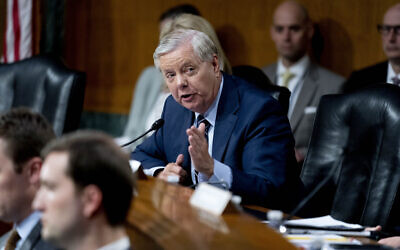 US Sen. Lindsey Graham speaks during a Senate Appropriations hearing on the president's proposed budget request for fiscal year 2024, on Capitol Hill in Washington, May 16, 2023. (AP Photo/Andrew Harnik)