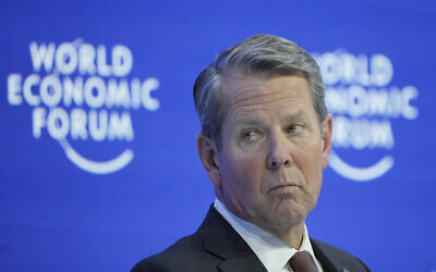Georgia Governor Brian Kemp attends a panel at the World Economic Forum in Davos, Switzerland, January 17, 2023. (AP Photo/Markus Schreiber, File)