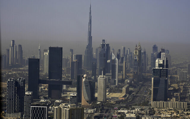 The skyline of Dubai, United Arab Emirates, with the world's tallest building the Burj Khalifa, is seen on May 19, 2023. (AP Photo/Jon Gambrell)