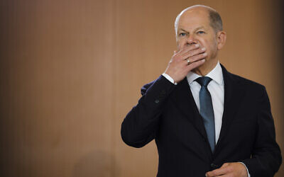 German Chancellor Olaf Scholz attends the weekly cabinet meeting at the chancellery in Berlin, Germany, Wednesday, May 24, 2023. (AP Photo/Markus Schreiber)