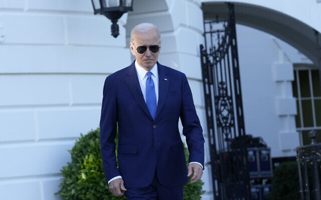 US President Joe Biden walks out to talk with reporters on the South Lawn of the White House in Washington, Friday, May 26, 2023, as he heads to Camp David for the weekend. (AP/Susan Walsh)