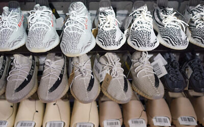 Yeezy shoes made by Adidas are displayed at Laced Up, a sneaker resale store, in Paramus, New Jersey, October 25, 2022. (Seth Wenig/AP)