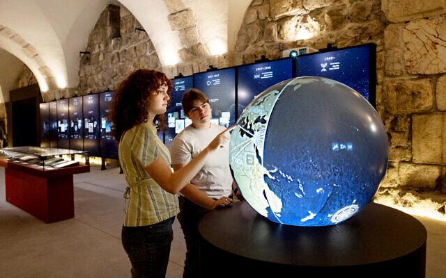 The interactive globe at the newly renovated Tower of David Museum in Jerusalem, reopening June 1, 2023 (Courtesy Ricky Rachman)