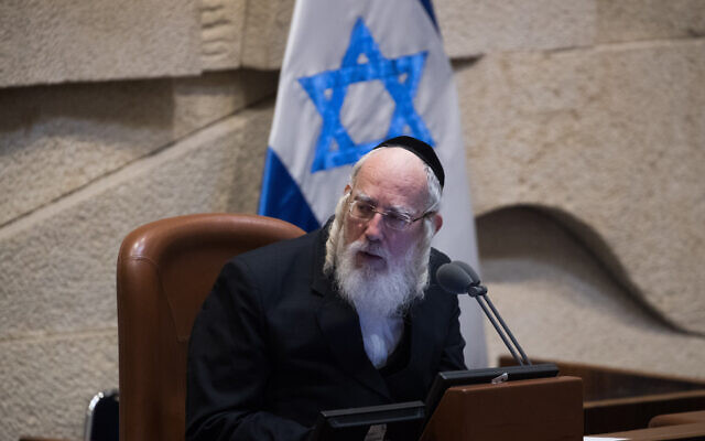 United Torah Judaism MK Yisrael Eichler speaks during a session at the Knesset plenum in Jerusalem, June 12, 2019. (Yonatan Sindel/Flash90)