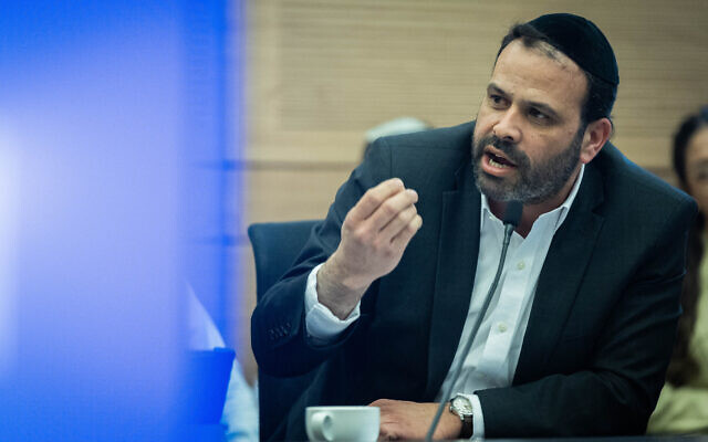 Shas MK Yinon Azoulay speaks during a Knesset Finance Committee meeting on February 23, 2023. (Yonatan Sindel/Flash90)