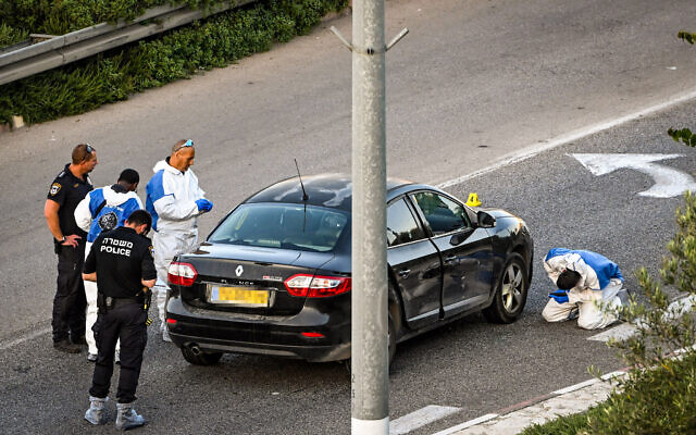 Police at the scene of a shooting in the Arab city of Shfar'am on May 3, 2023. (Flash90)