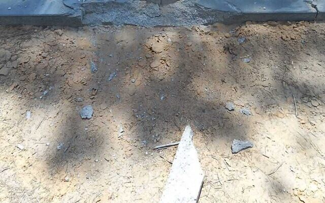 Damage caused by a mortar which fell in an Israeli neighborhood near Gaza, May 11, 2023. (Eshkol Regional Council)