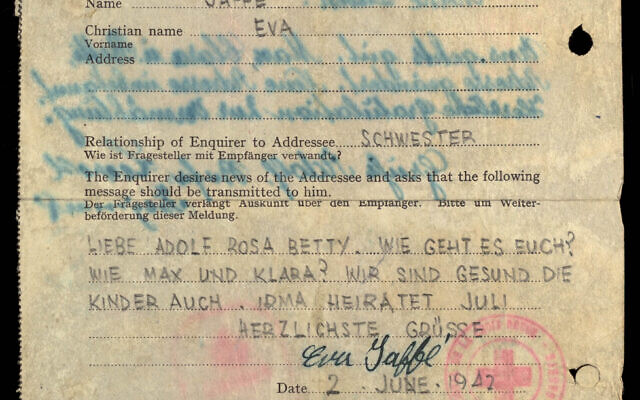 A letter from Eva Jaffe to Rosa Dahlerbruch dated June of 1942. (Courtesy of Deborah Jaffe)