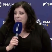 Tara Reade gives a press conference to Russian media on May 30, 2023 (Used in accordance with Clause 27a of the Copyright Law)