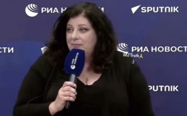 Tara Reade gives a press conference to Russian media on May 30, 2023 (Used in accordance with Clause 27a of the Copyright Law)