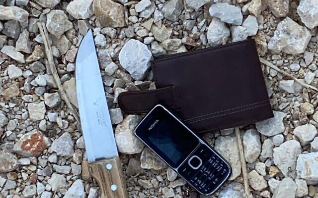 Knives found on a Palestinian man suspected of planning a stabbing attack in the northern West Bank on May 9, 2023 (Border Police)