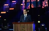 President Isaac Herzog speaks at a state ceremony marking Jerusalem Day at Ammunition Hill in the capital, May 18, 2023. (Haim Zach/GPO)