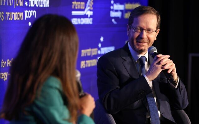 President Isaac Herzog speaks at the 2023 Herzliya Conference, May 22, 2023  (Gilad Kavalerchik)