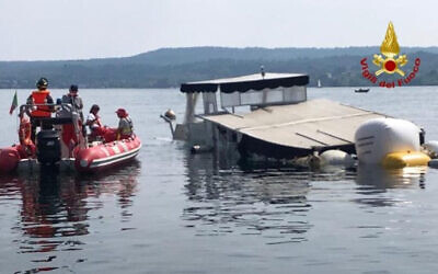 A vessel that sank on Lake Maggiore in Italy with four fatalities, May 28, 2023 (Italian fire and rescue services)