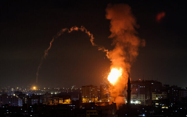 An explosion in Gaza, May 2, 2023. (Mohammed Abed/AFP)