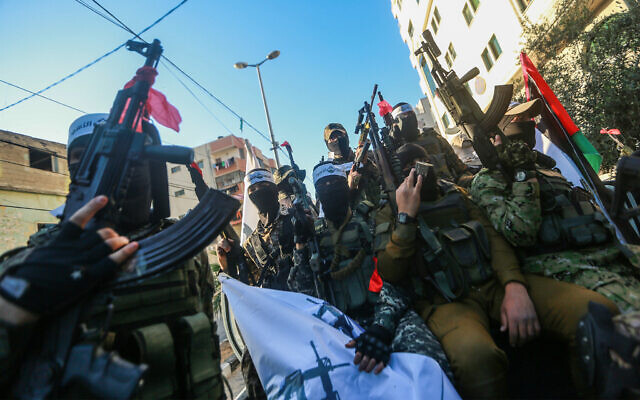 Hamas terrorists in Gaza City on December 10, 2022. (Atia Mohammed/Flash90)